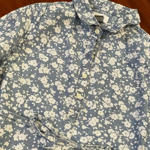 Girl Old Navy floral shirt dress button down tie waist long sleeve cotton size M - Picture 5 of 10